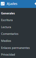 Imagen de la pantalla de ajustes generales de WordPress en el panel de administración.
