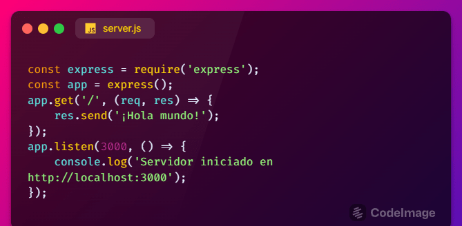 Código de ejemplo de una aplicación de Express.js