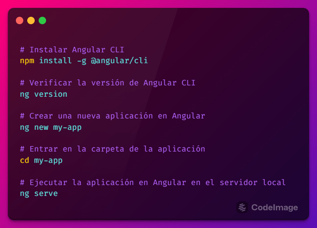 Imagen de código de ejemplo para crear una aplicación en Angular y subirla a AWS Amplify.